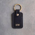 Minimalist Initials Keychain in Black Leather