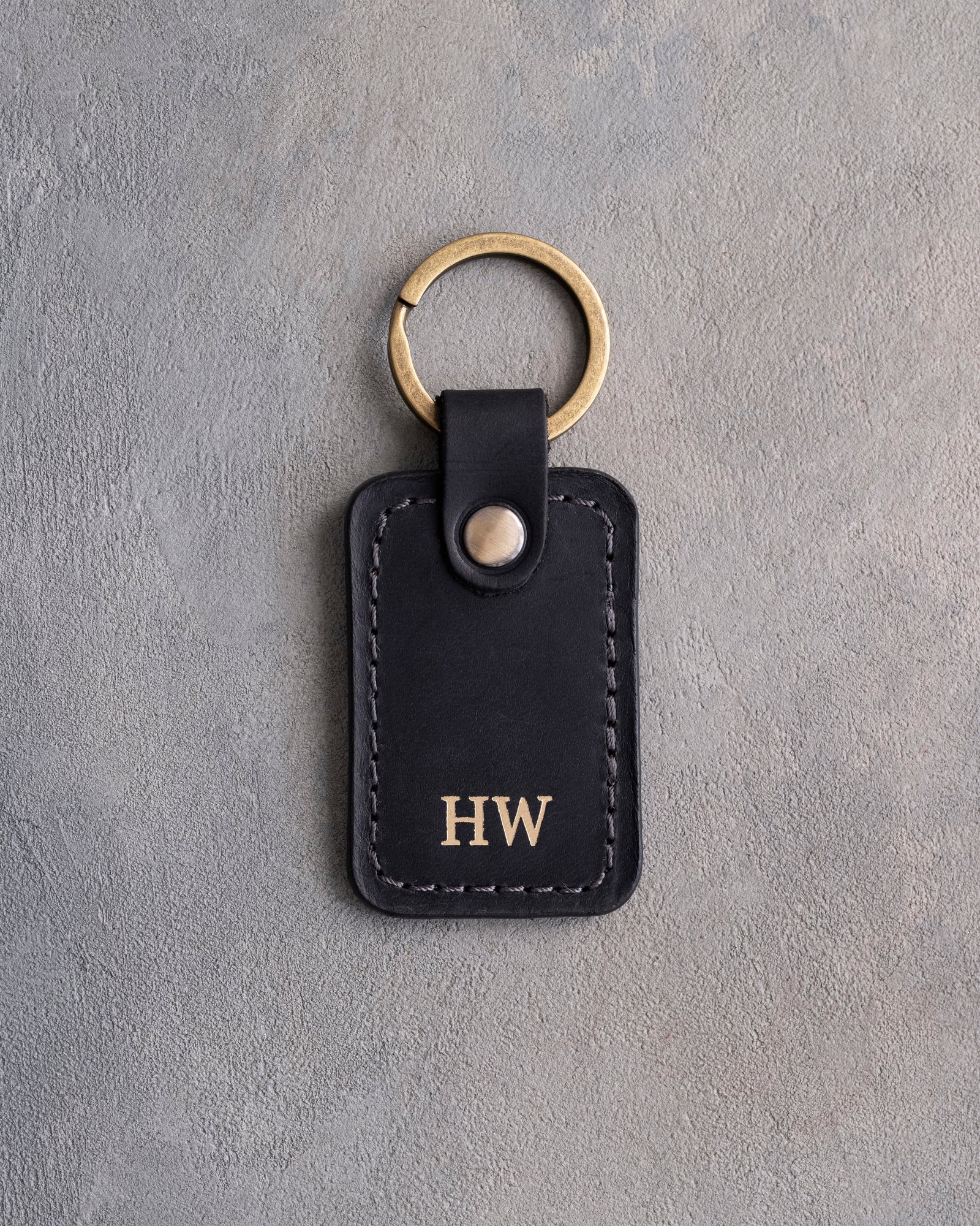 Minimalist Initials Keychain in Black Leather