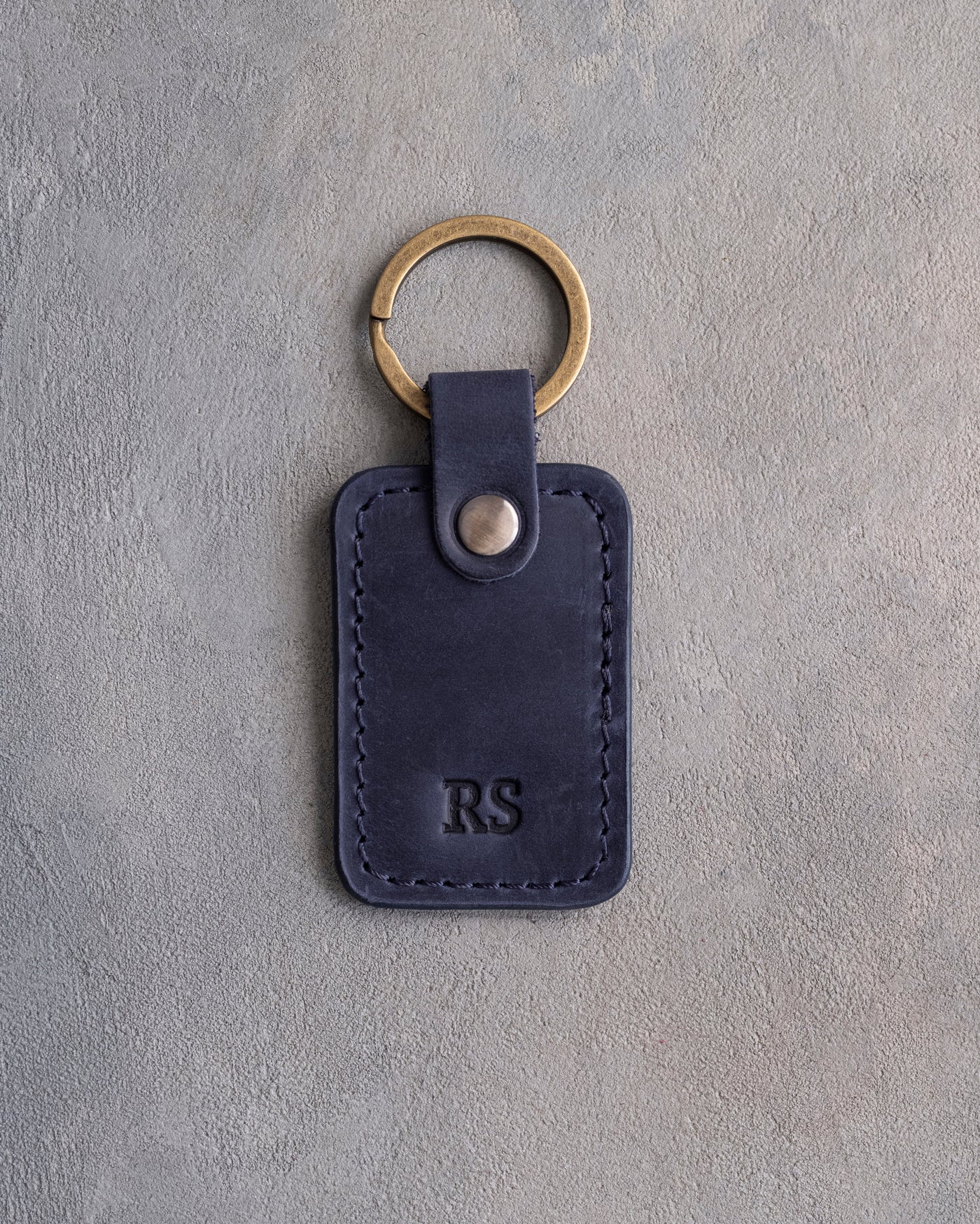 Minimalist Initials Keychain in Blueberry Leather