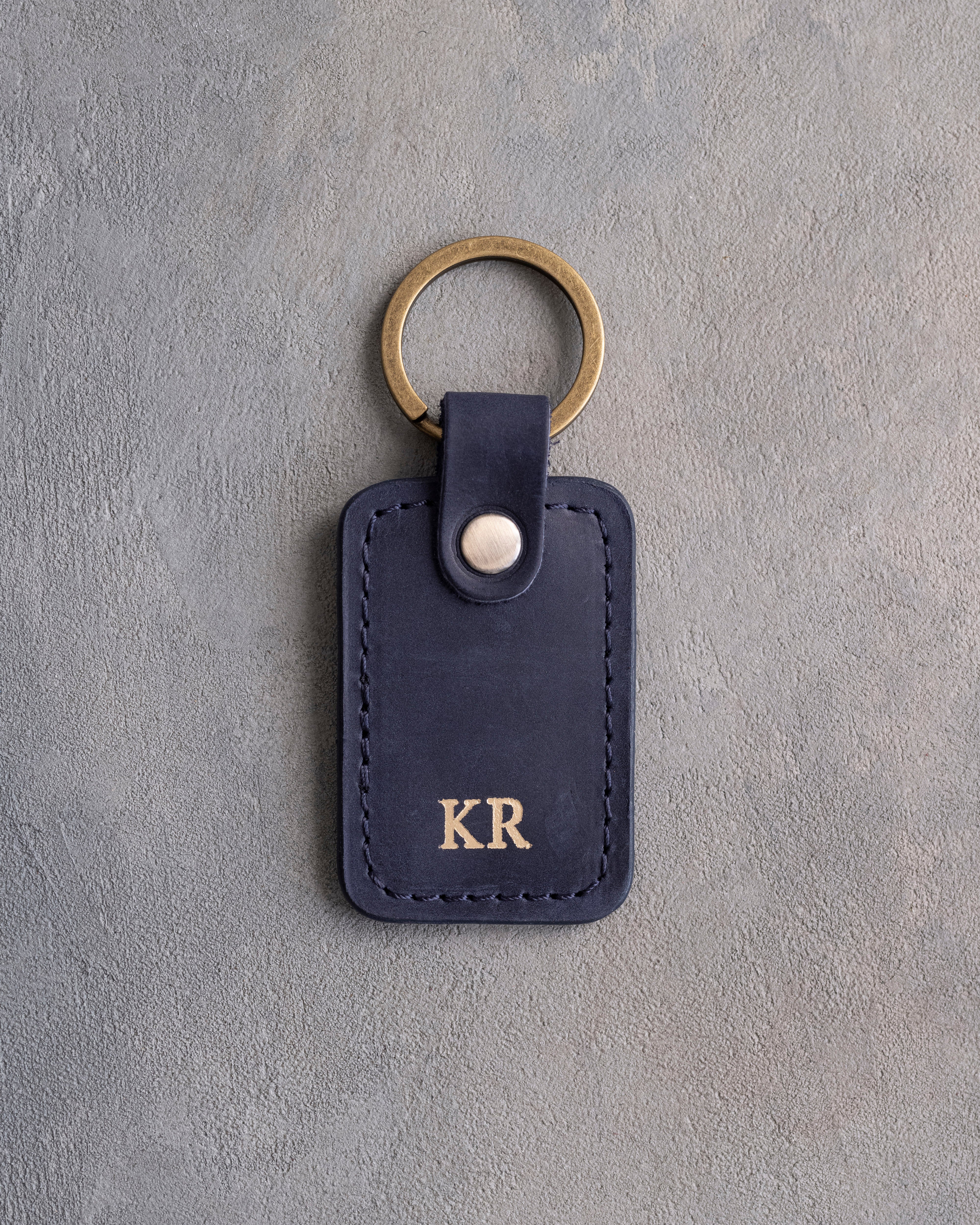 Minimalist Initials Keychain in Blueberry Leather