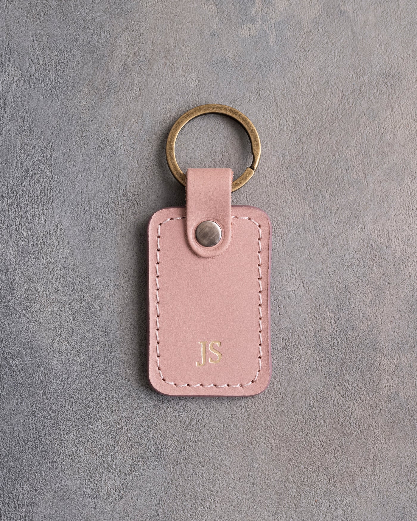 Minimalist Initials Keychain in Blush Leather