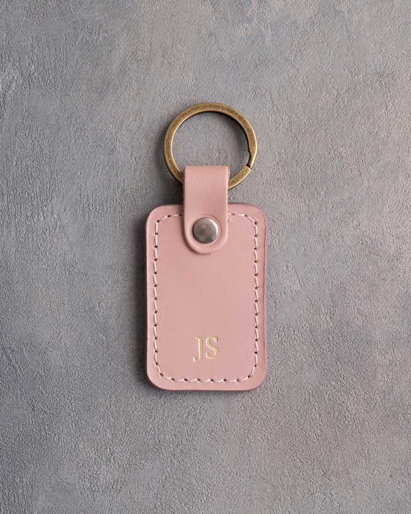 Minimalist Initials Keychain in Blush Leather