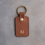 Minimalist Initials Keychain in Caramel Leather