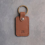 Minimalist Initials Keychain in Caramel Leather