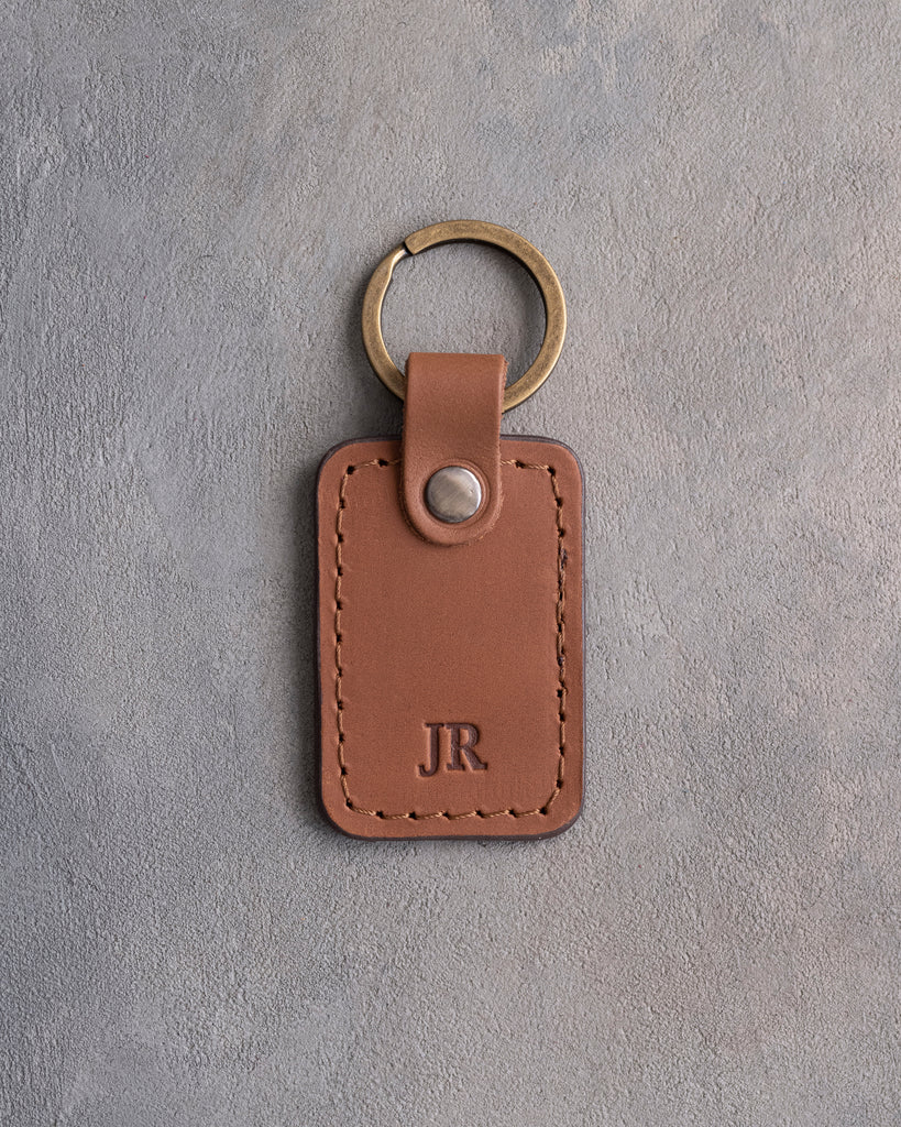 Minimalist Initials Keychain in Caramel Leather
