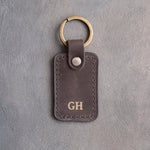 Minimalist Initials Keychain in Country Gray Leather