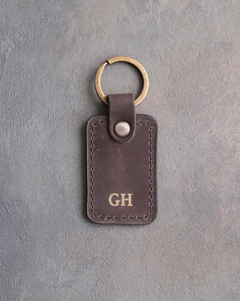 Minimalist Initials Keychain in Country Gray Leather