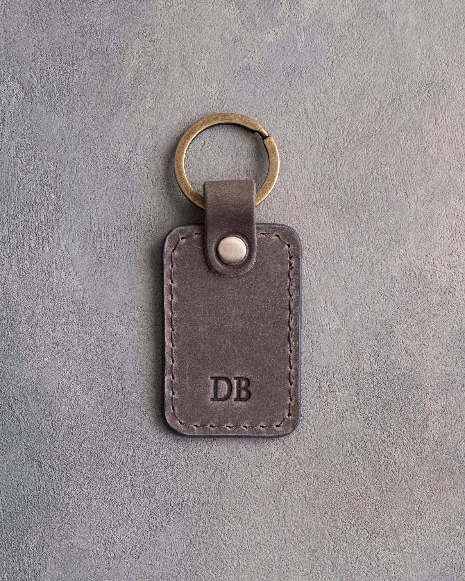 Minimalist Initials Keychain in Country Gray Leather