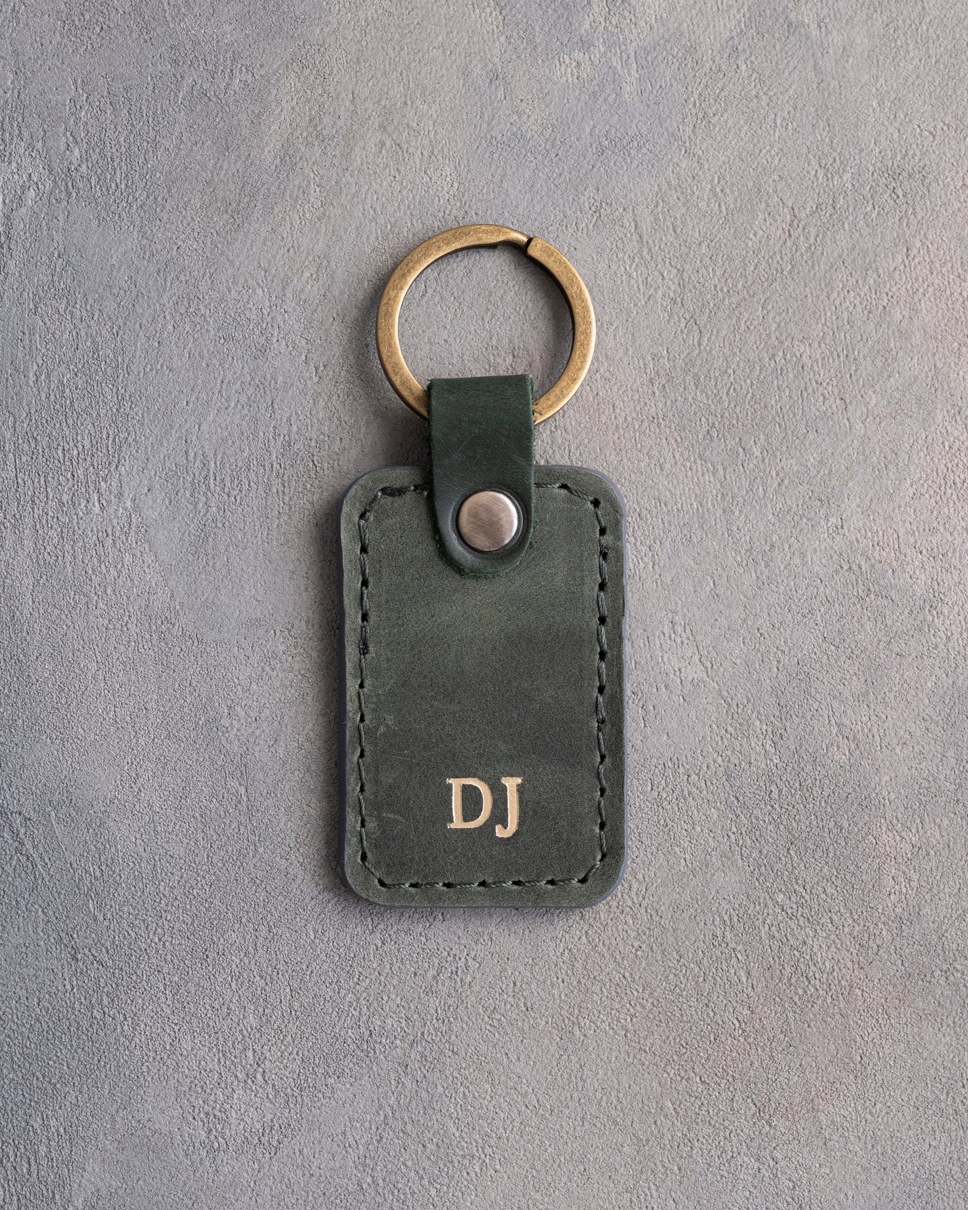 Minimalist Initials Keychain in Forest Green Leather