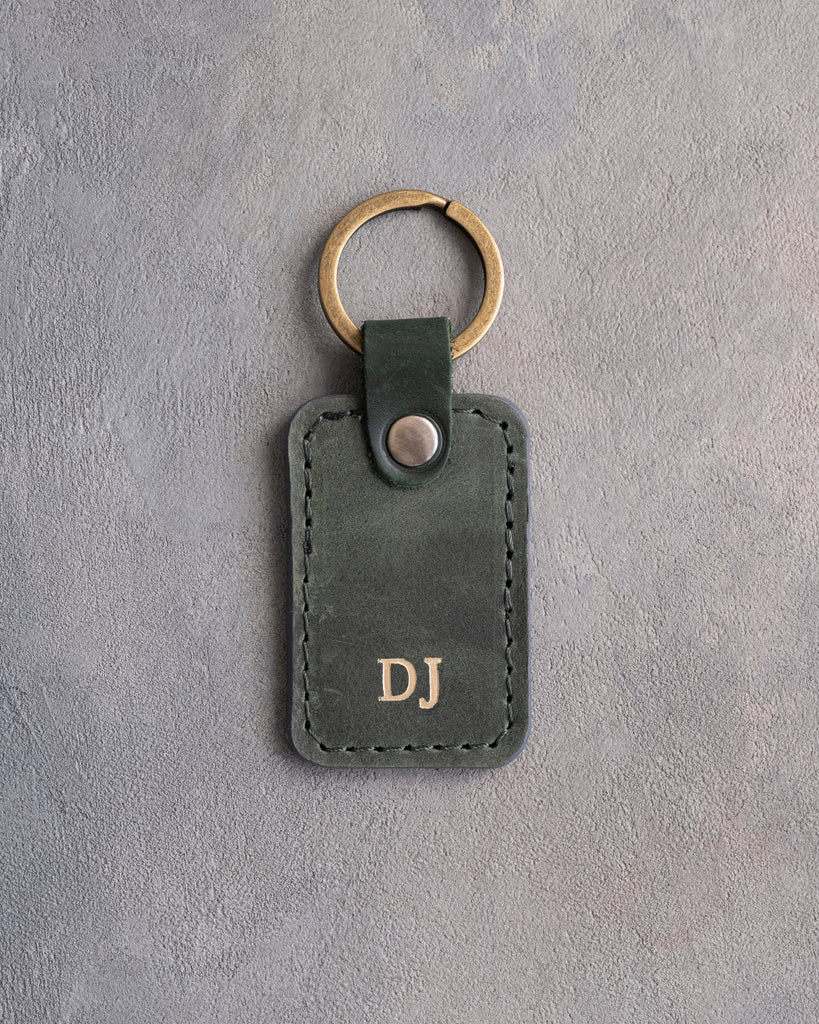 Minimalist Initials Keychain in Forest Green Leather