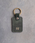 Minimalist Initials Keychain in Forest Green Leather
