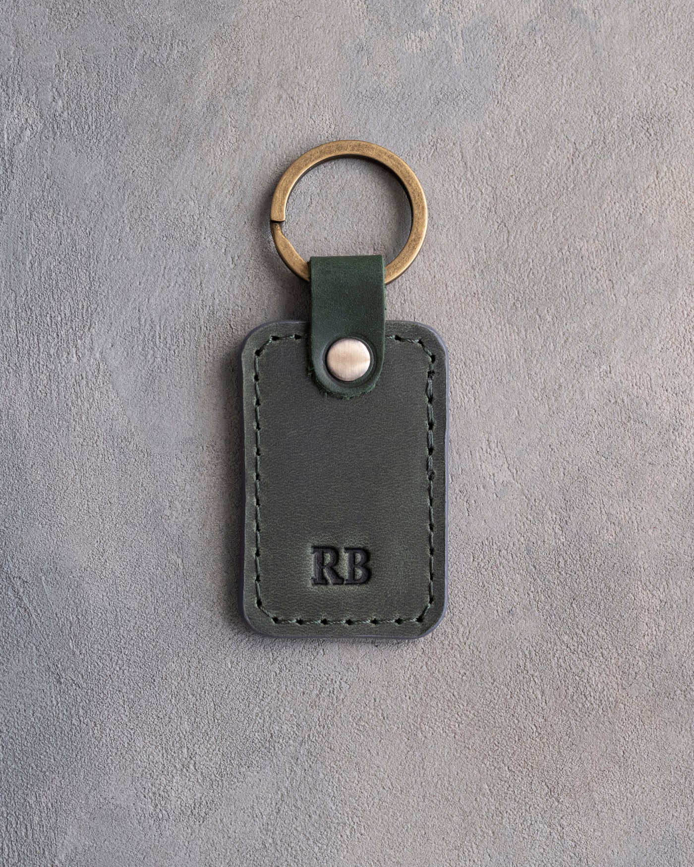 Minimalist Initials Keychain in Forest Green Leather