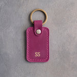 Minimalist Initials Keychain in Fuchsia Leather