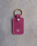 Minimalist Initials Keychain in Fuchsia Leather