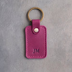 Minimalist Initials Keychain in Fuchsia Leather