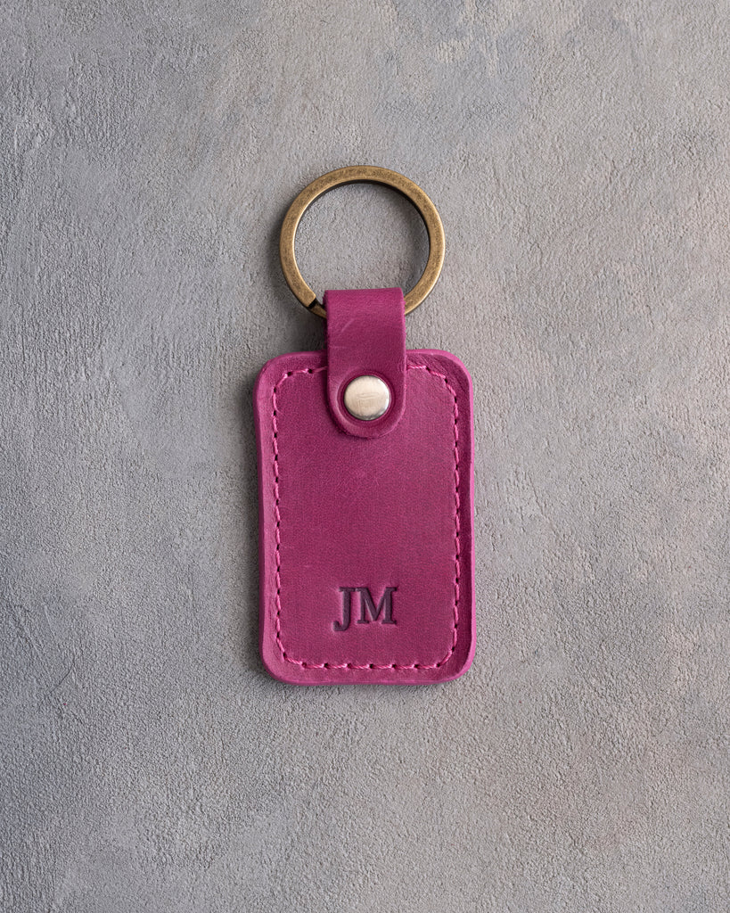 Minimalist Initials Keychain in Fuchsia Leather