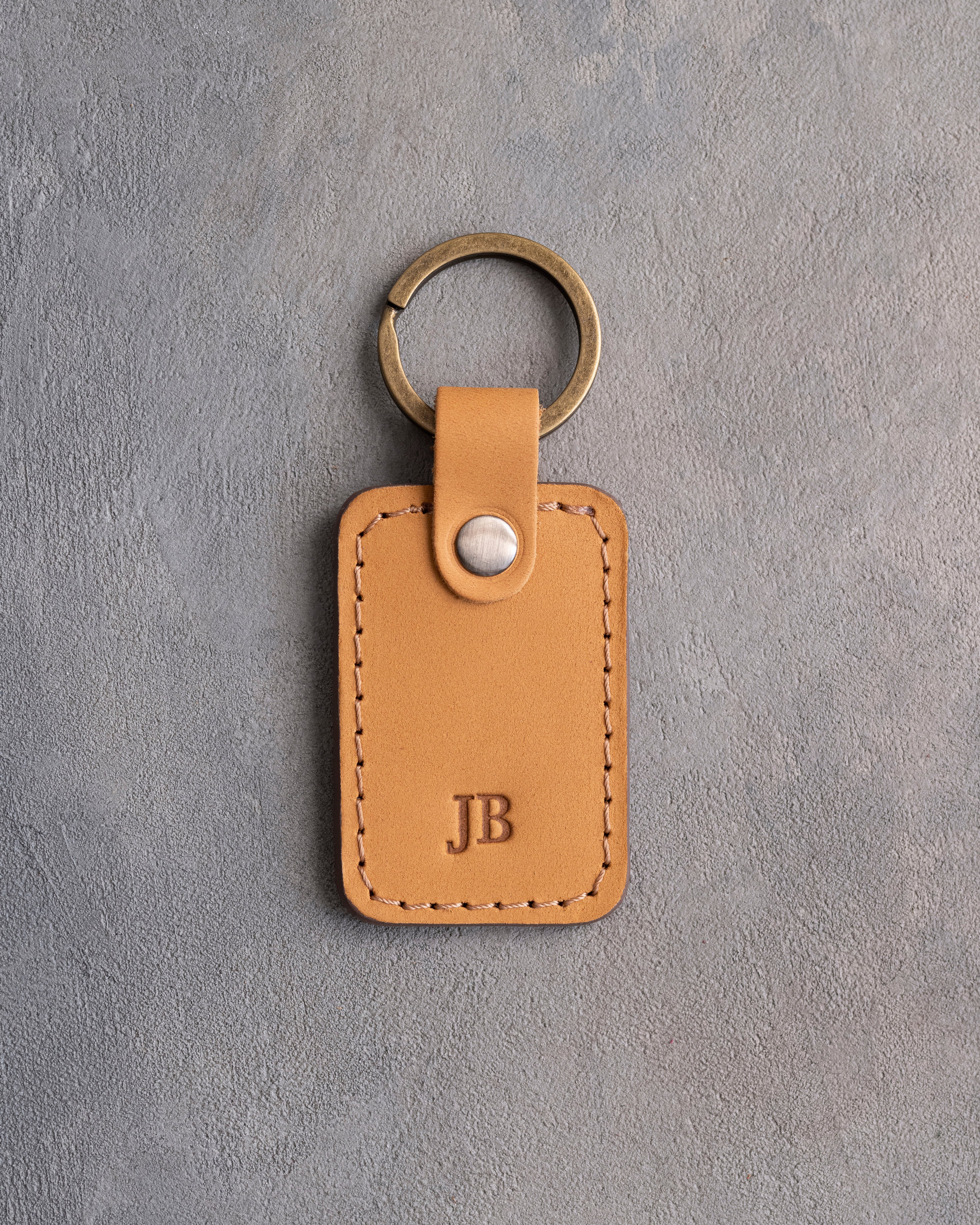 Minimalist Initials Keychain in Indian Summer Leather