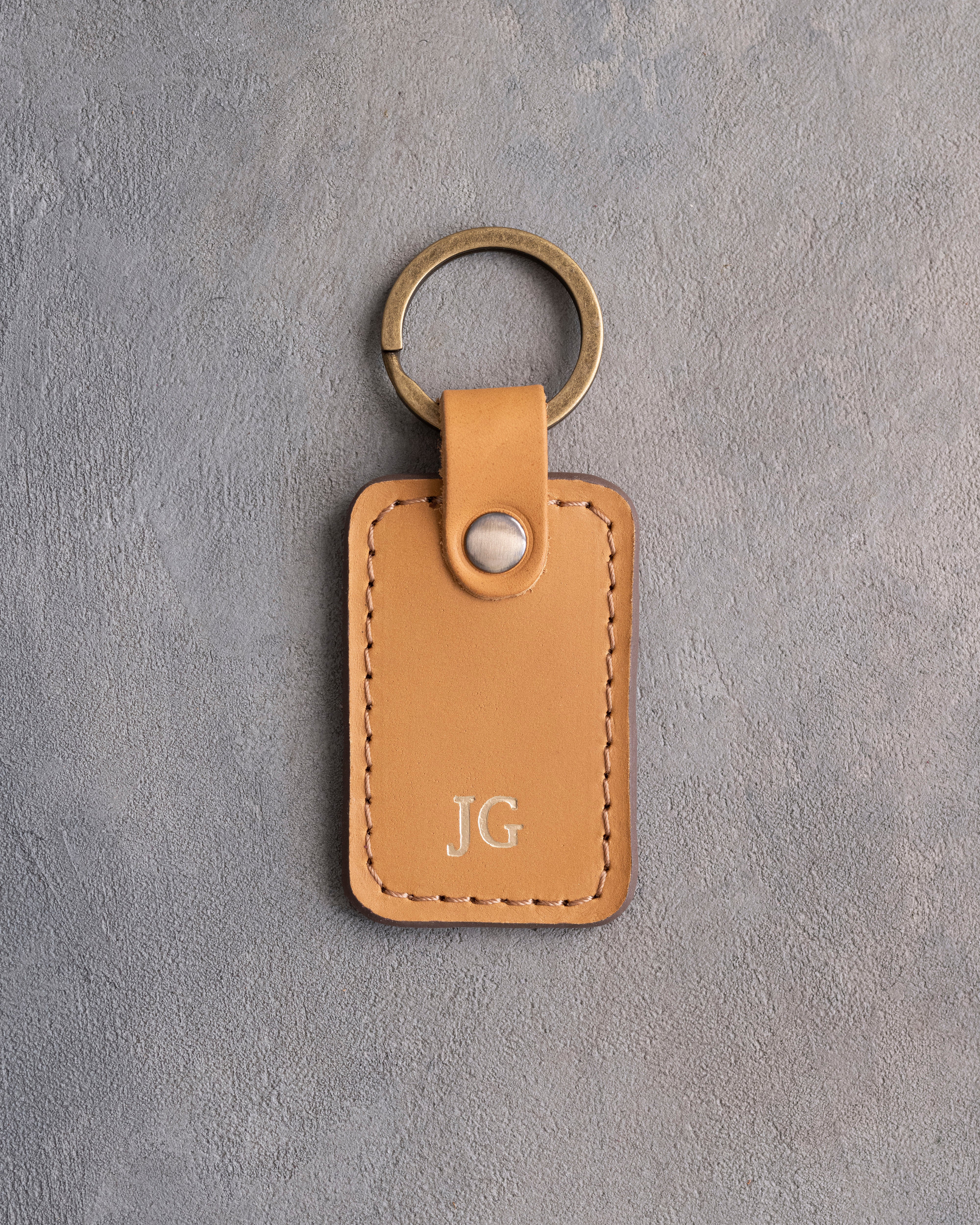 Minimalist Initials Keychain in Indian Summer Leather