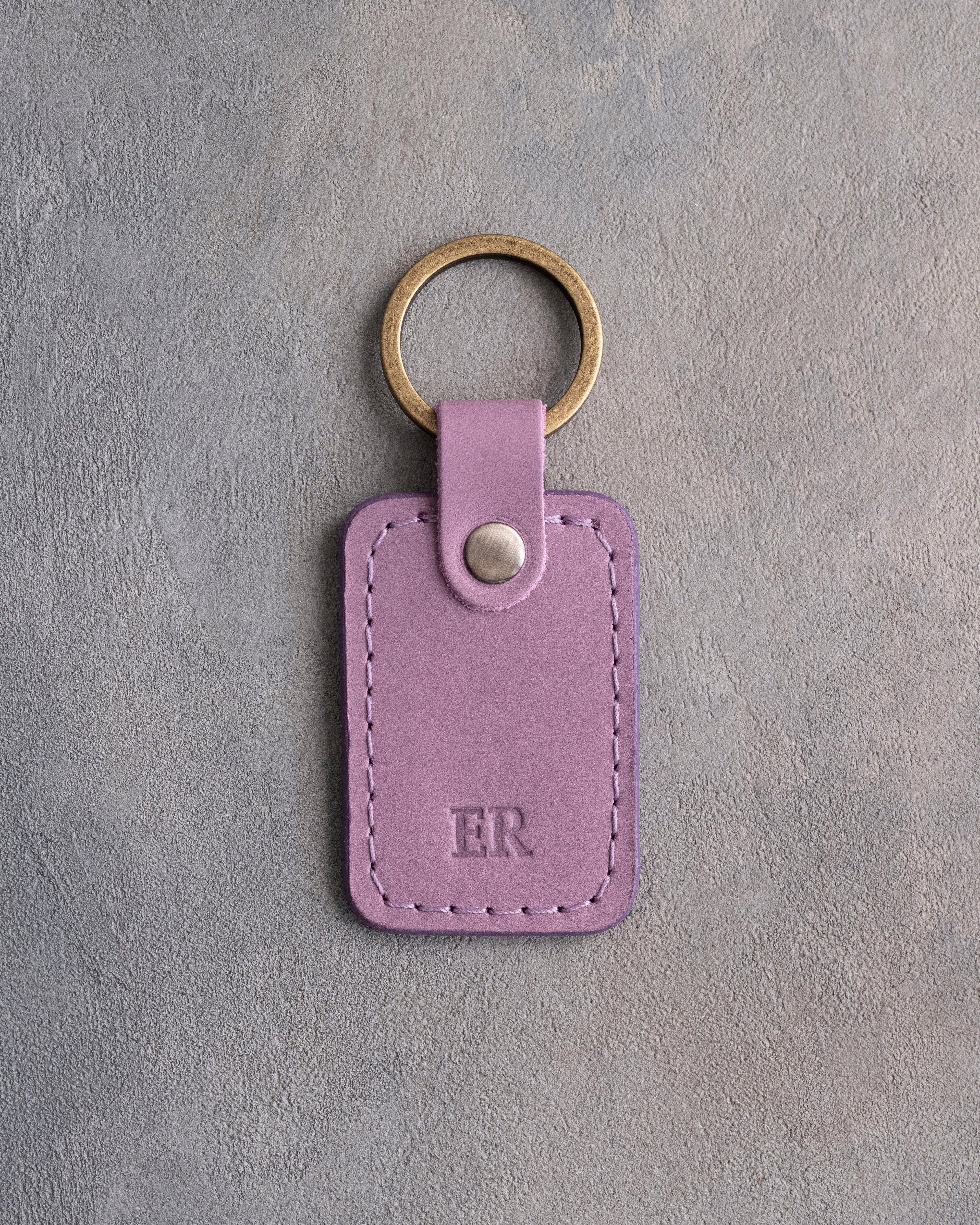 Minimalist Initials Keychain in Lilac Leather