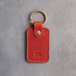 Minimalist Initials Keychain in Poppy Red Leather