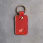 Minimalist Initials Keychain in Poppy Red Leather