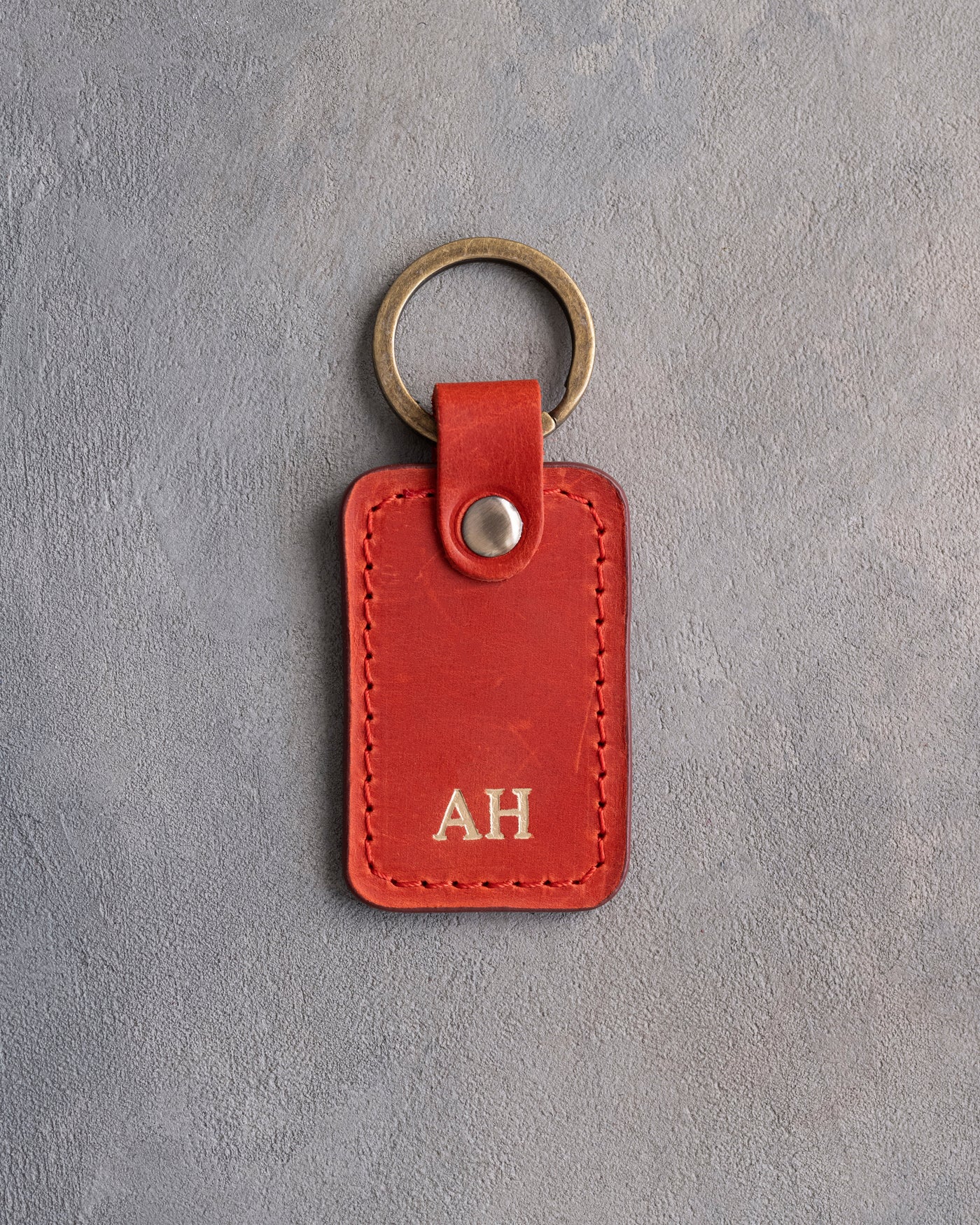 Minimalist Initials Keychain in Poppy Red Leather