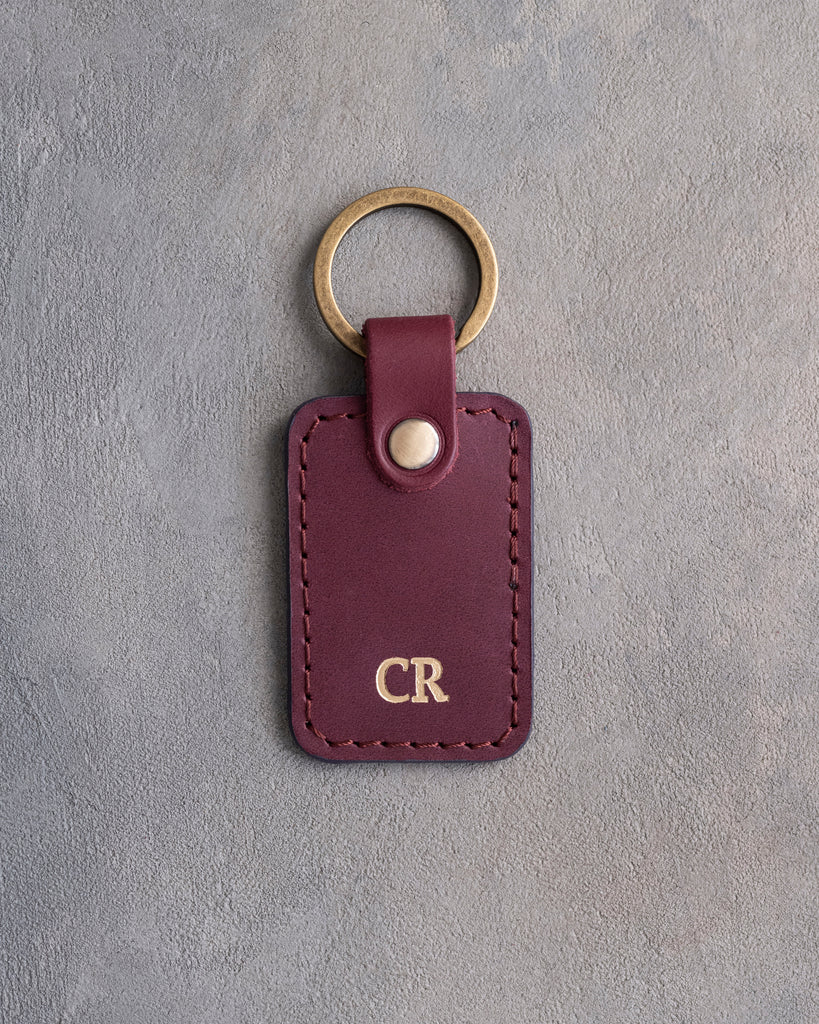 Minimalist Initials Keychain in Sangria Leather