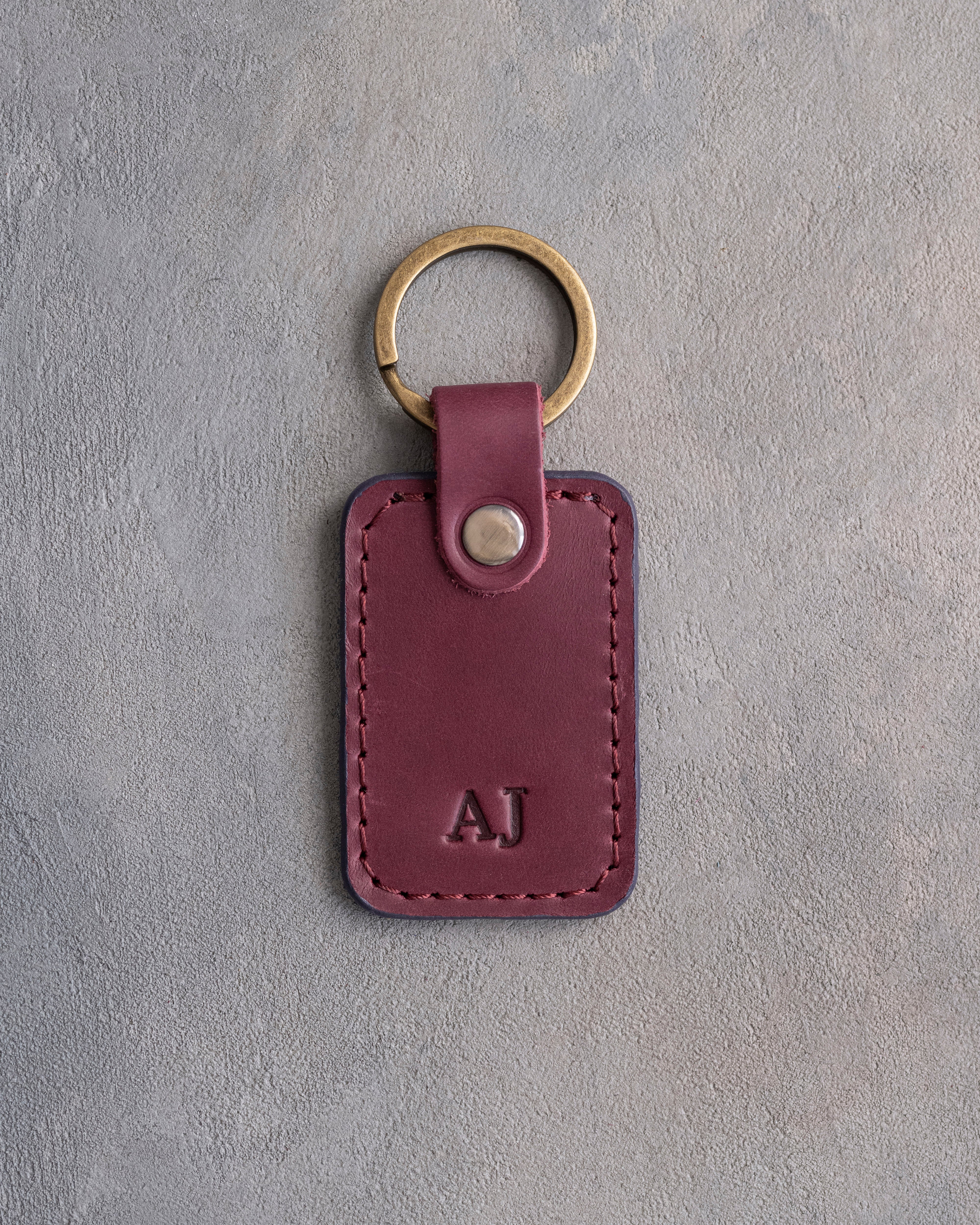 Minimalist Initials Keychain in Sangria Leather