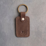 Minimalist Initials Keychain in Sicilian Brown Leather