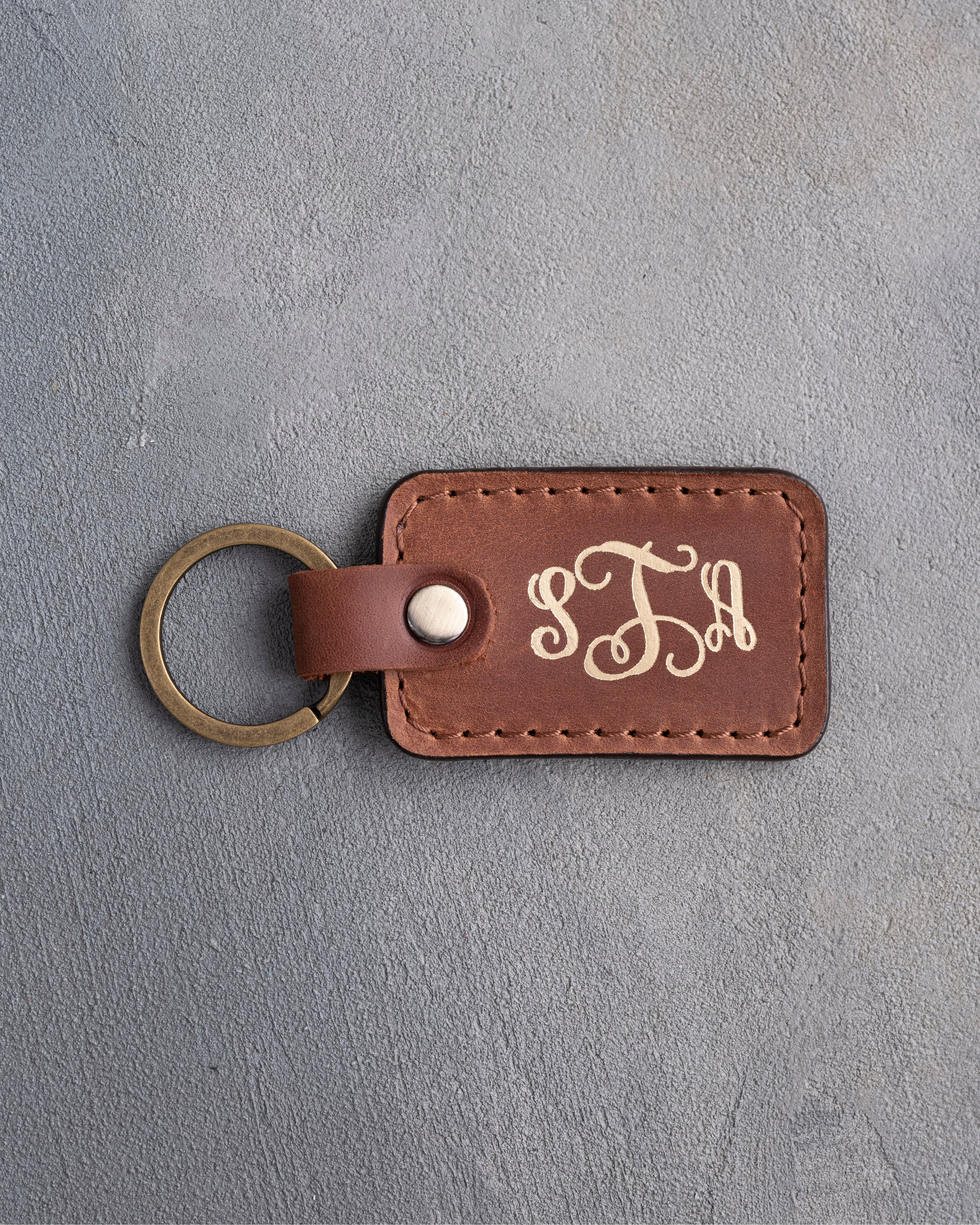 Vine Monogram Keychain in Arizona Leather