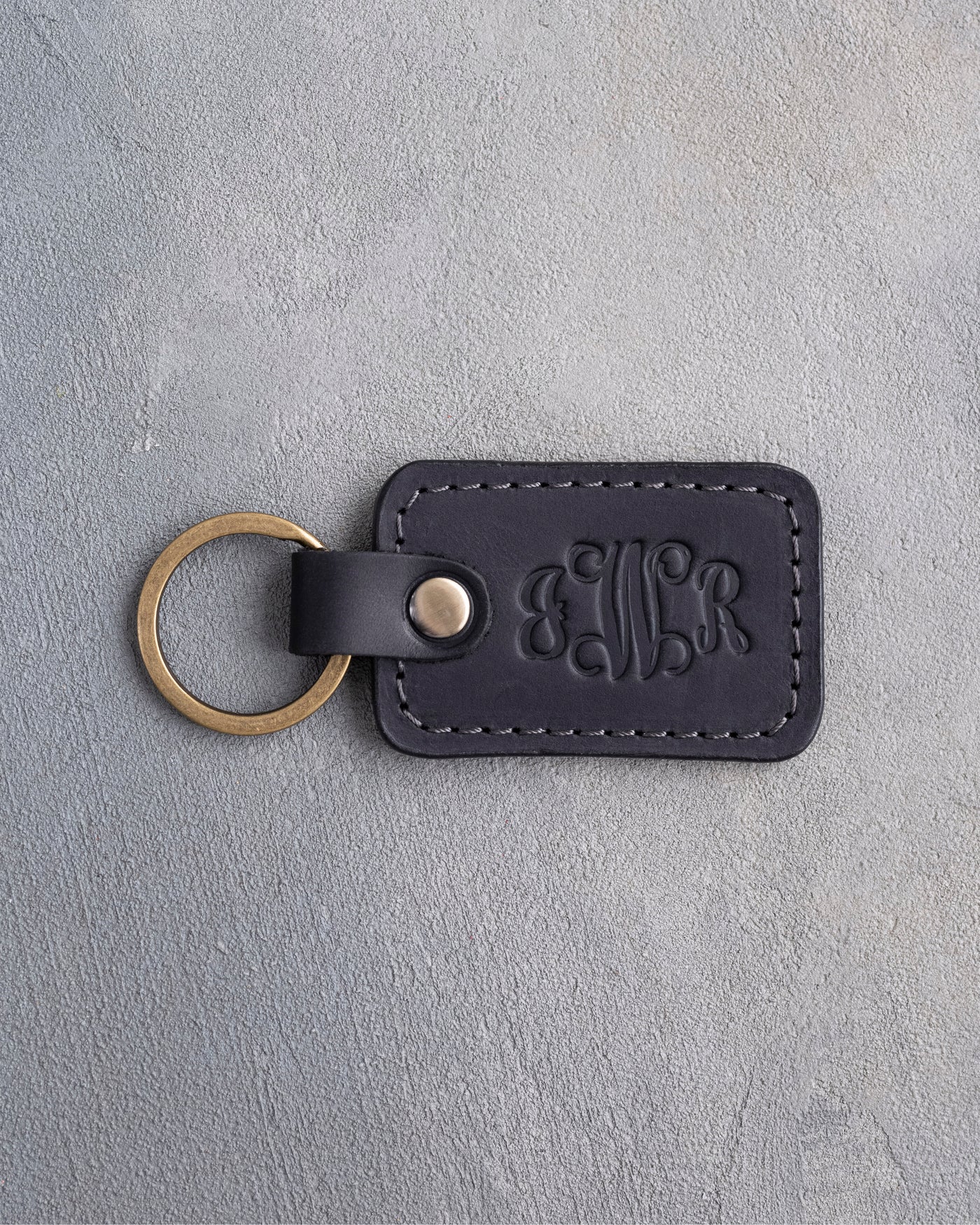 Vine Monogram Keychain in Black Leather