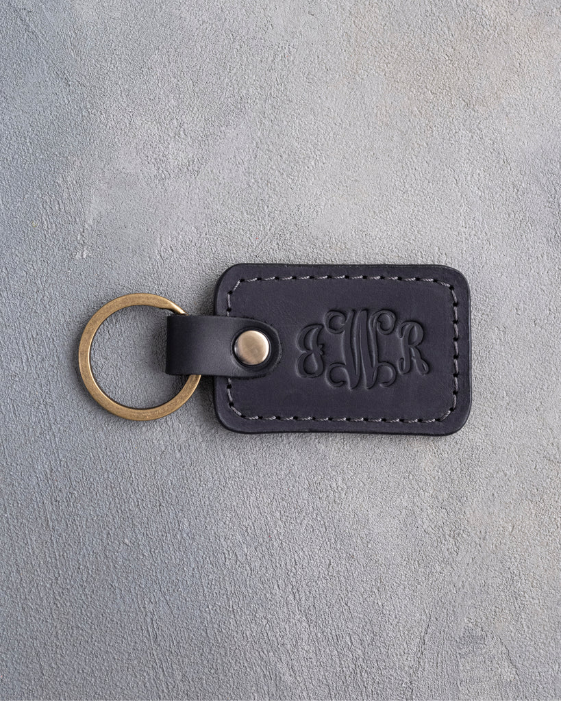 Vine Monogram Keychain in Black Leather