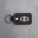 Vine Monogram Keychain in Black Leather