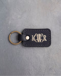 Vine Monogram Keychain in Black Leather