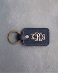 Vine Monogram Keychain in Blueberry Leather