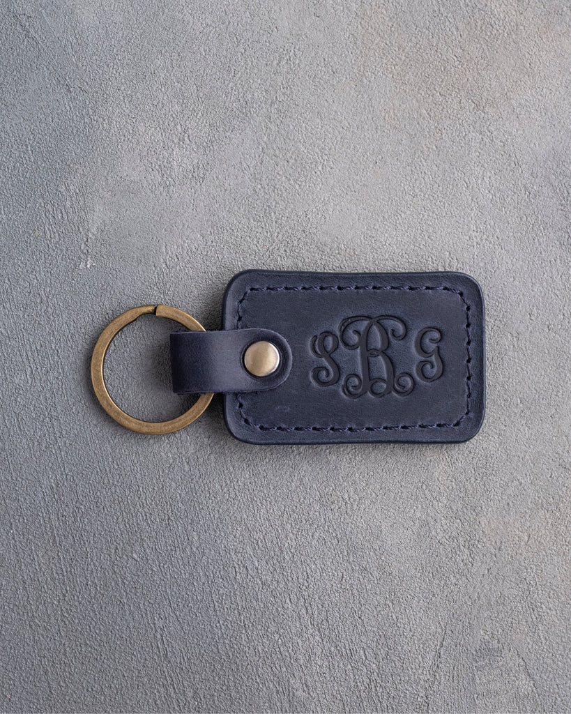Vine Monogram Keychain in Blueberry Leather