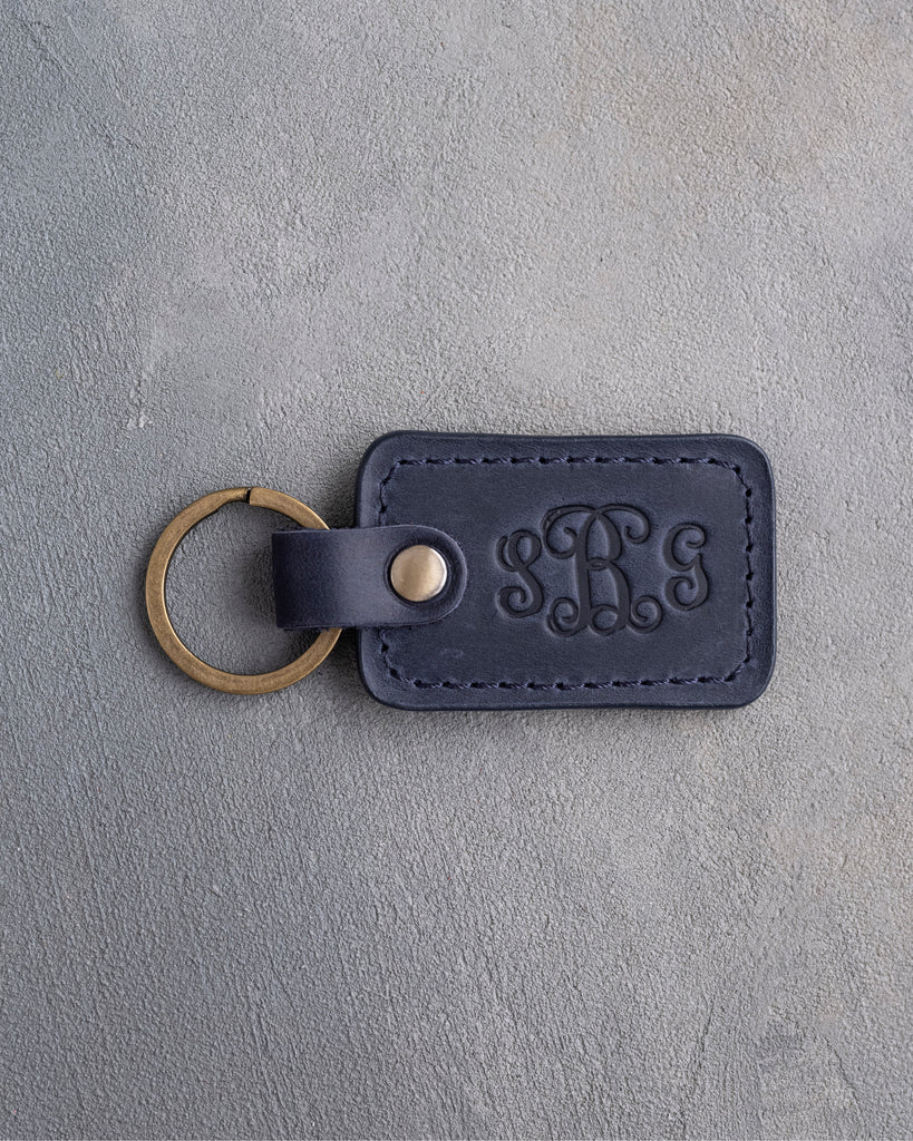 Vine Monogram Keychain in Blueberry Leather | Leatherius Woodman