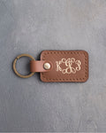 Vine Monogram Keychain in Caramel Leather