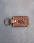 Vine Monogram Keychain in Caramel Leather