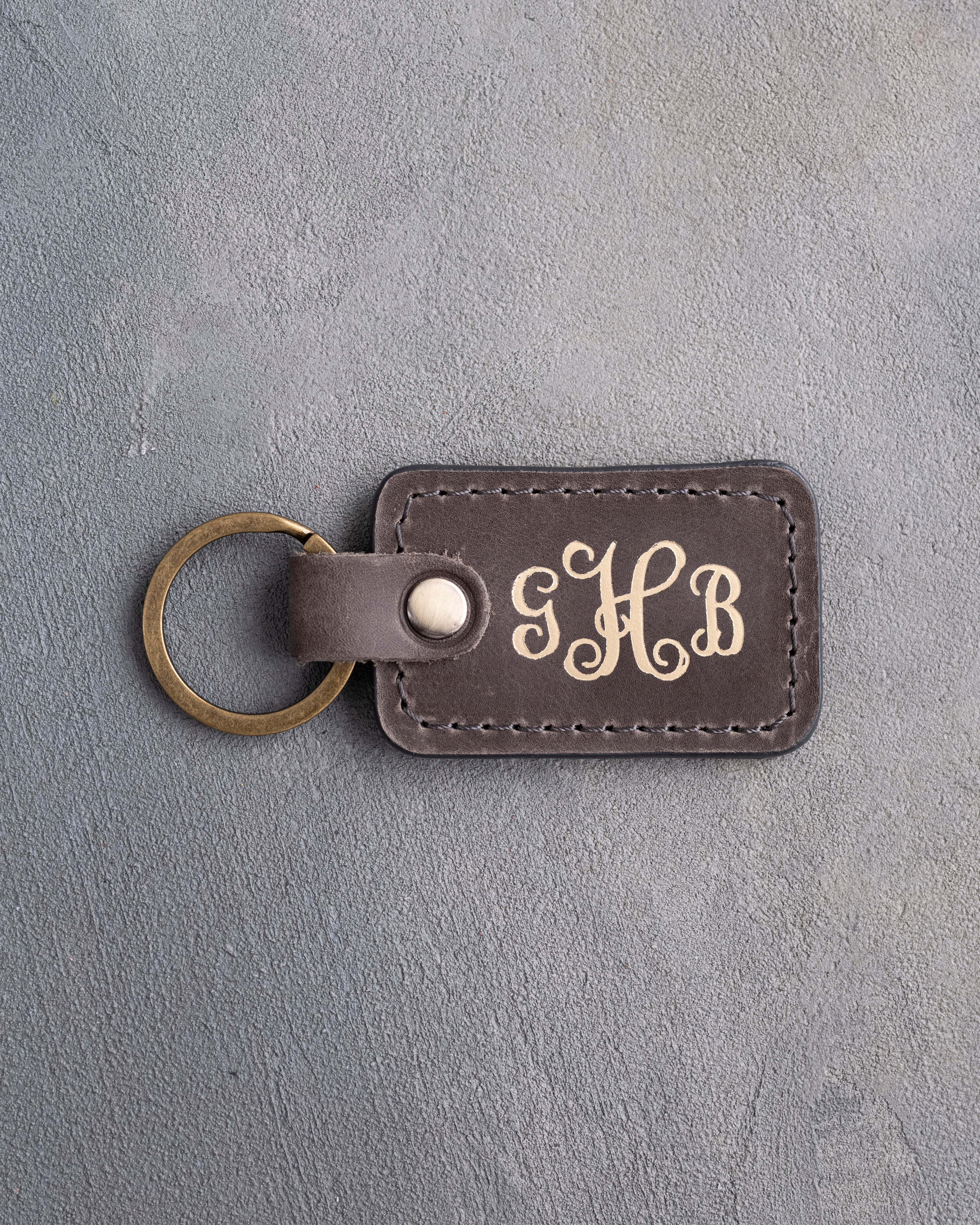 Vine Monogram Keychain in Country Gray Leather
