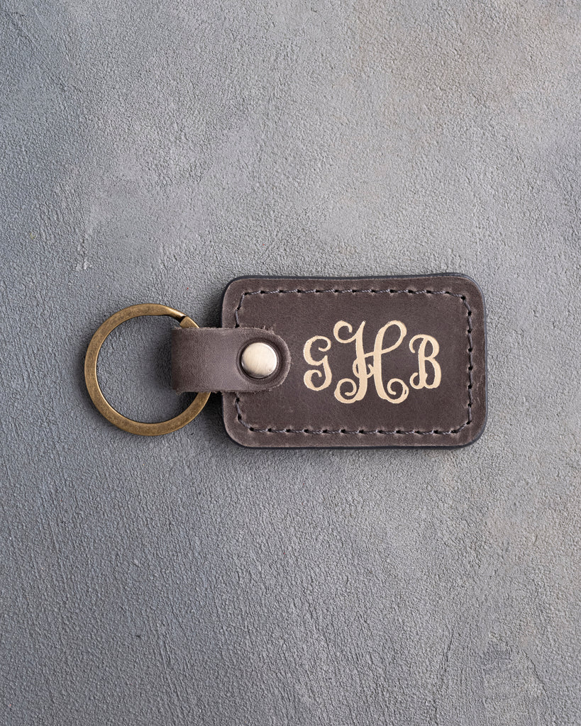 Vine Monogram Keychain in Country Gray Leather