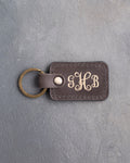 Vine Monogram Keychain in Country Gray Leather