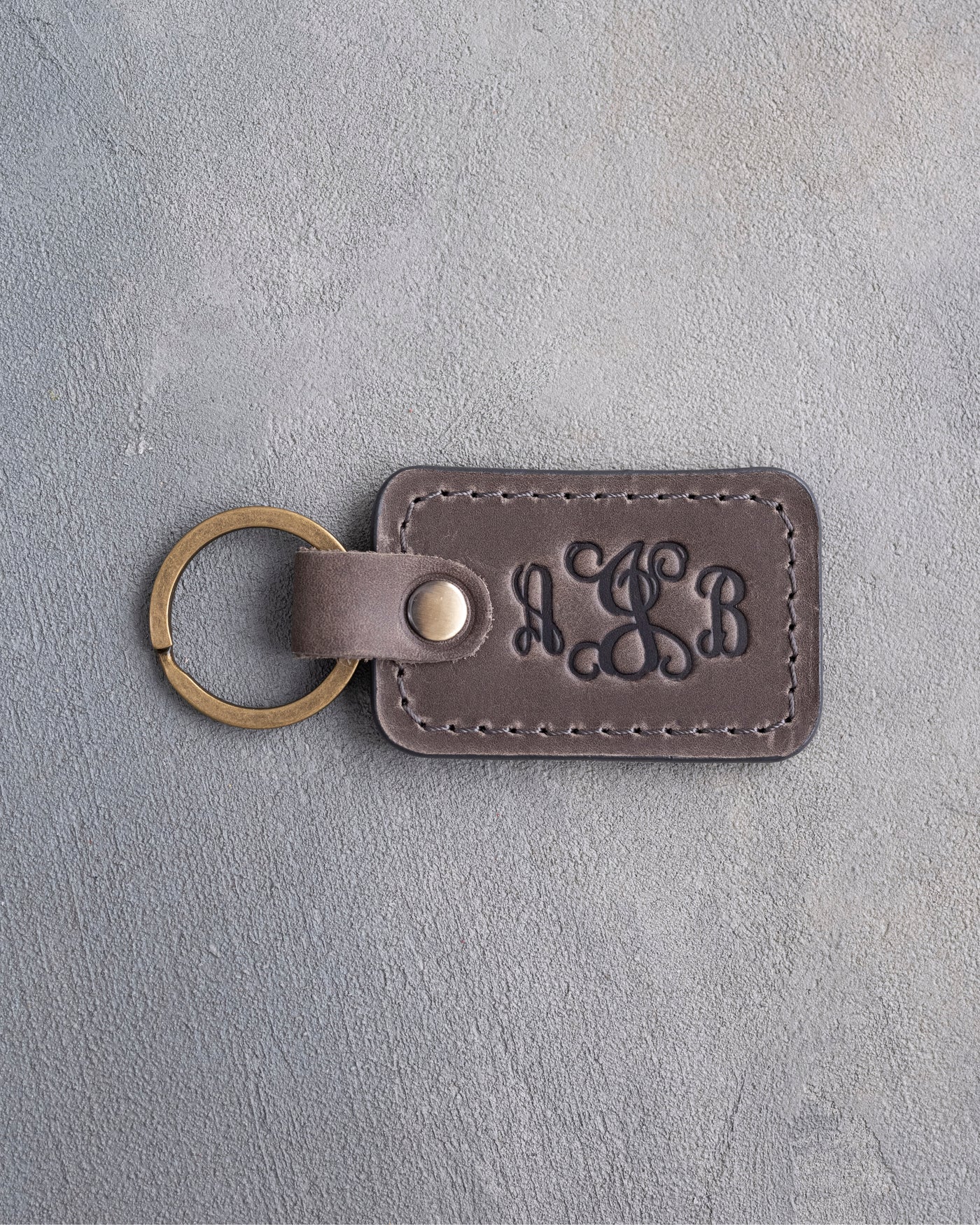 Vine Monogram Keychain in Country Gray Leather