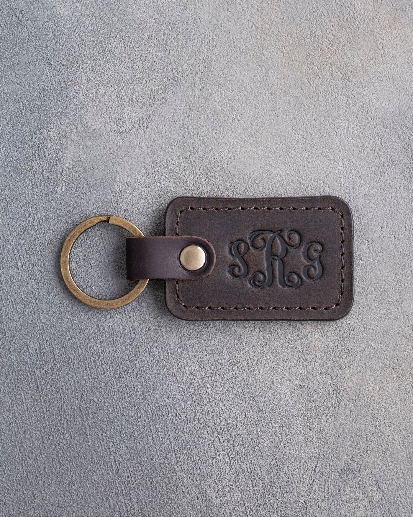 Vine Monogram Keychain in Dark Espresso Leather