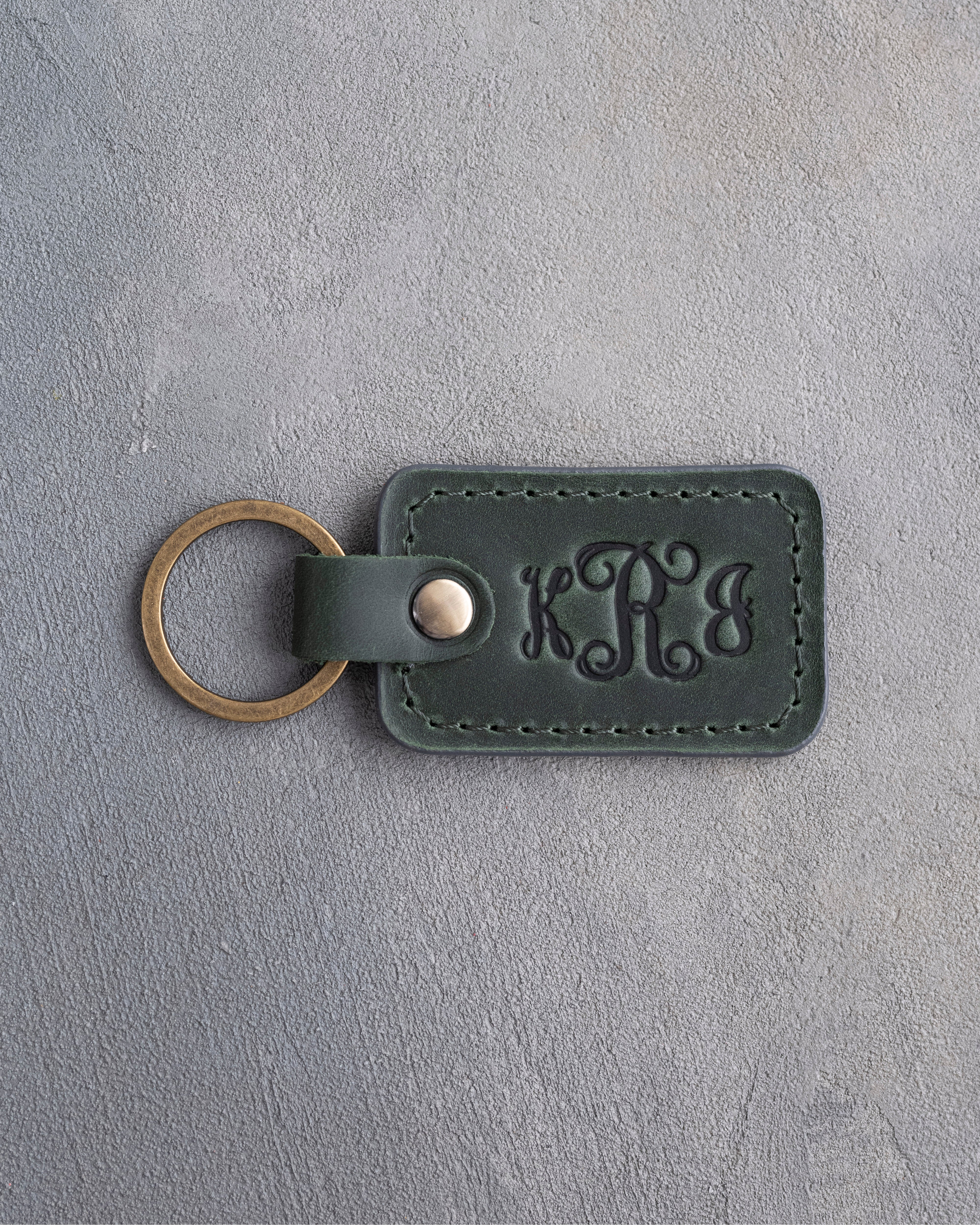 Vine Monogram Keychain in Forest Green Leather