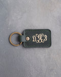 Vine Monogram Keychain in Forest Green Leather