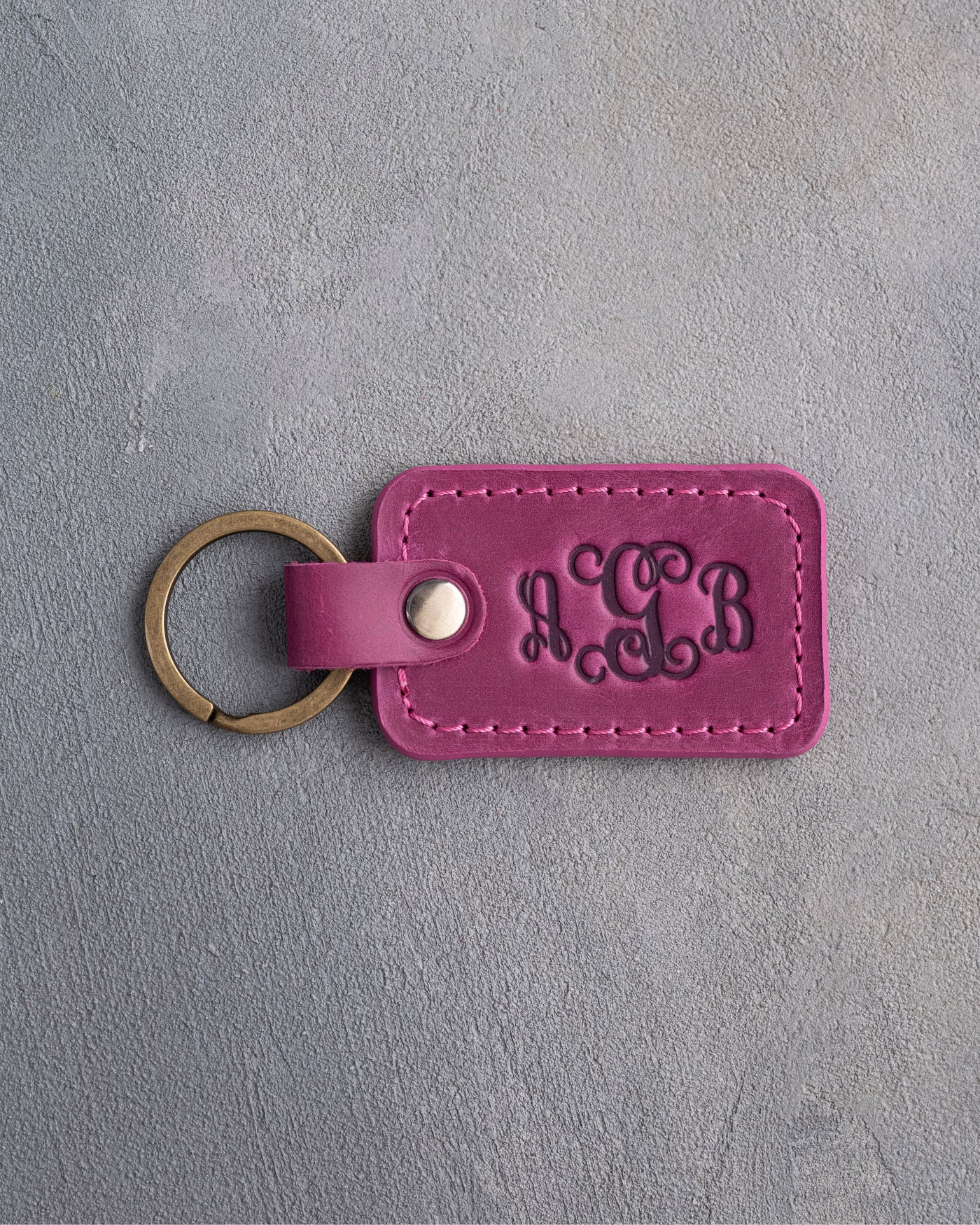 Vine Monogram Keychain in Fuchsia Leather