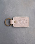 Vine Monogram Keychain in Gray Sand Leather