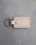 Vine Monogram Keychain in Gray Sand Leather
