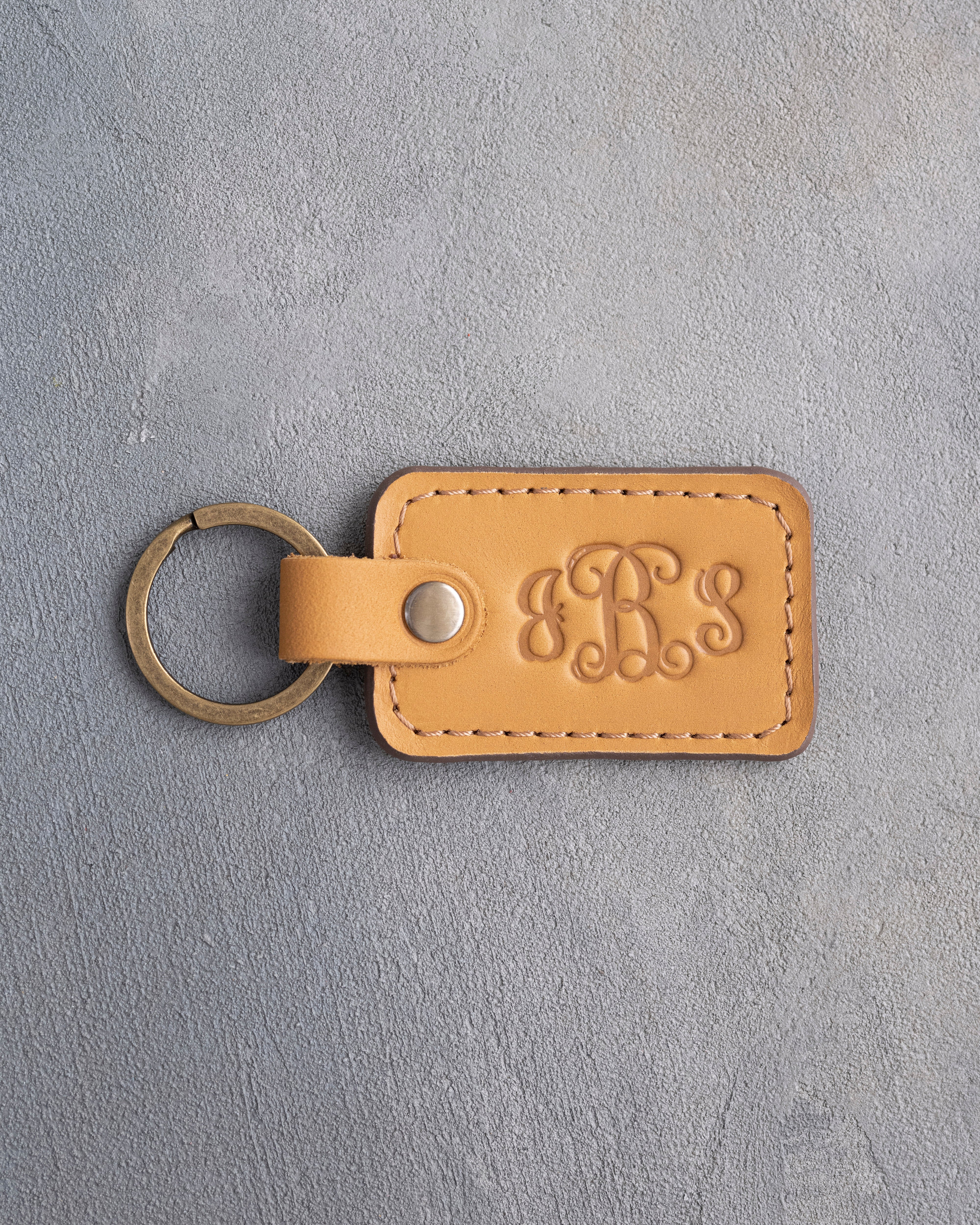 Vine Monogram Keychain in Indian Summer Leather